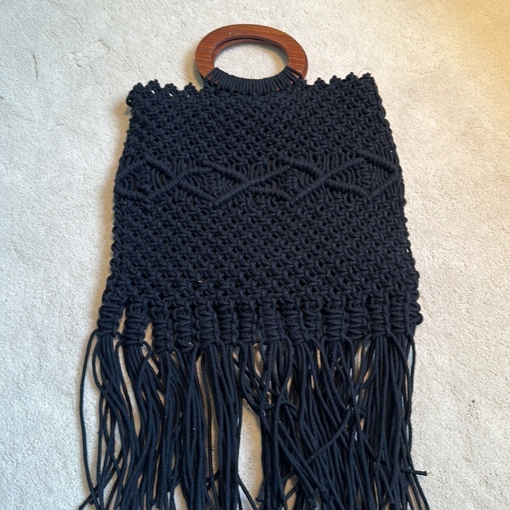 Danielle Nicole Black Woven Macrame Bag - image 6